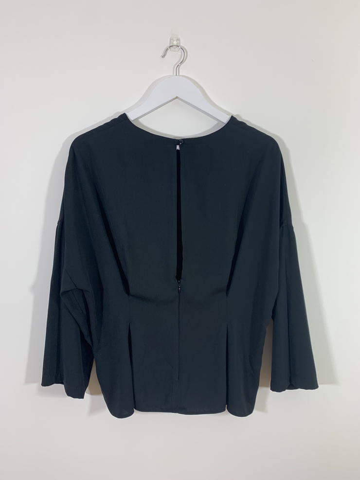 Black Structured Blouse with Slit Back (Size 16)