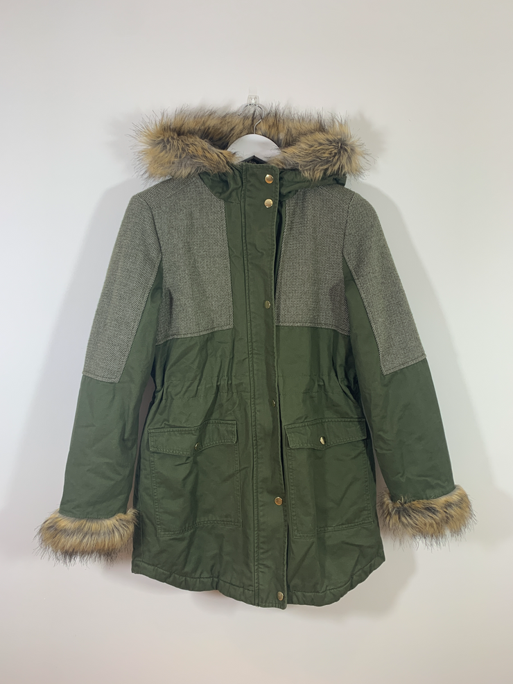 Kakhi Parka Jacket with Furry Hood (Size 8)