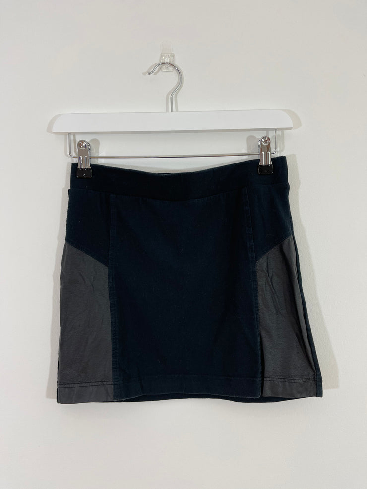 Black Mini Skirt with Faux Leather Panels (Size 10)