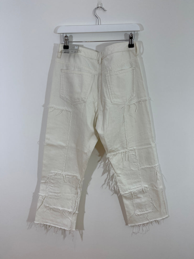 Straight White Frey Detail Jeans (W30L30)