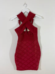 Burgundy Cross Strap Bandage Dress (Multiple Sizes)