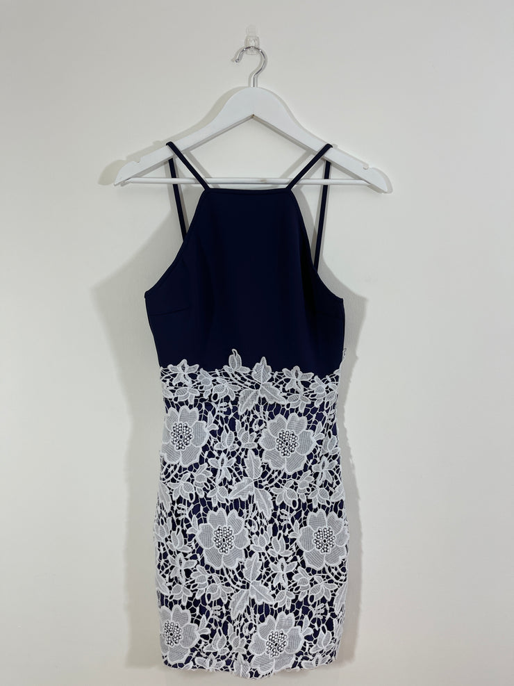 Navy and White Floral Dress (Size 10)