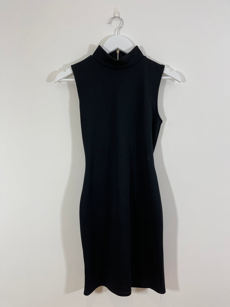 High Neck Black Dress with Cut Out Back (Size 10)