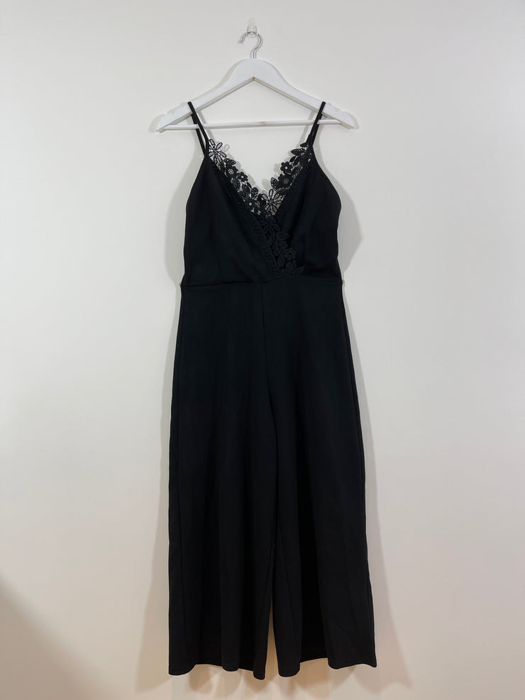 Black Culotte Floral Edge Jumpsuit (Size 10)