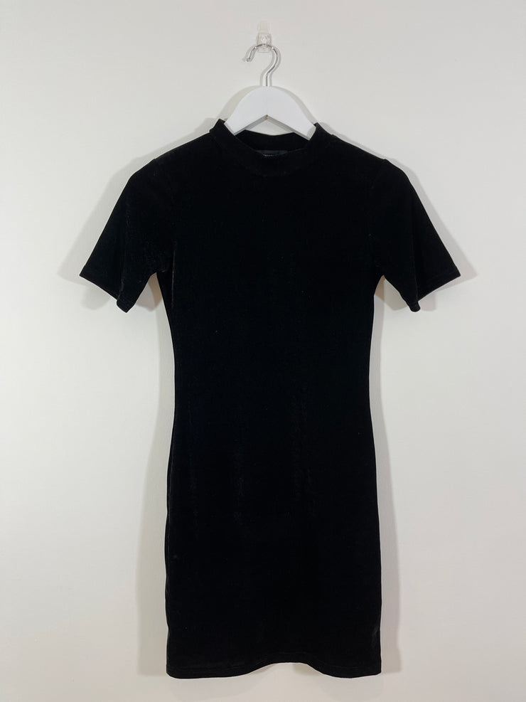 Velvet Black High Neck T-Shirt Dress (Size 10)