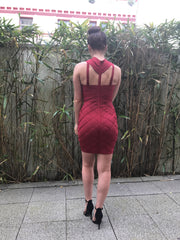 Burgundy Cross Strap Bandage Dress (Multiple Sizes)