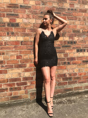 Black Glitter Mini Dress (Multiple Sizes)