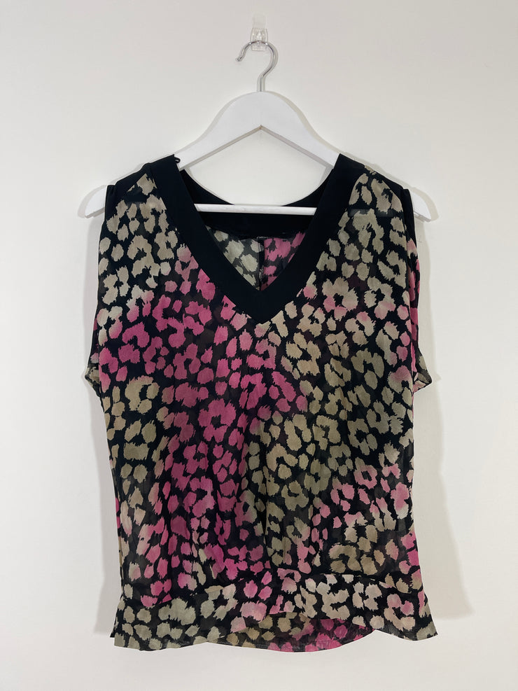 Colourful Print Cold Shoulder Blouse (Size 6)