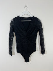 Lace Long Sleeve Black Bodysuit (Small)