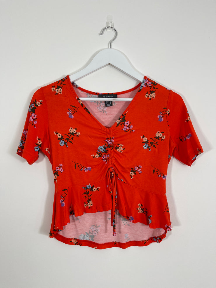 Orange Floral Top (Size 10)