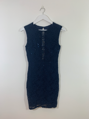 Blue Lace Sequin Detail Midi Dress (Size 10)