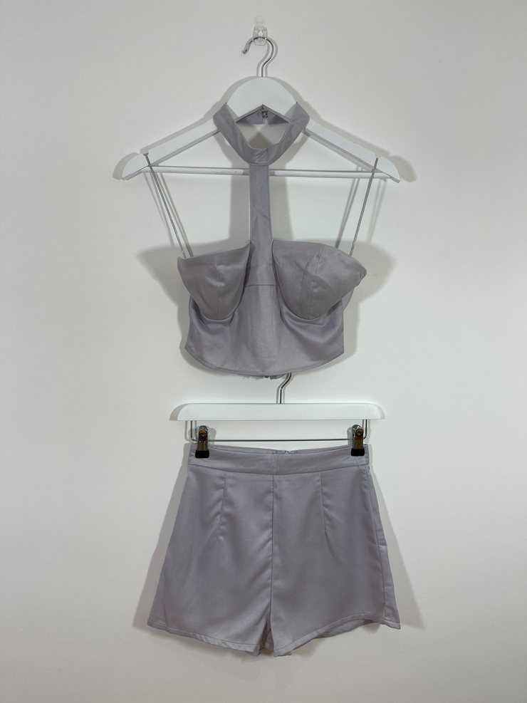 Grey Faux Satin Co-ord (Multiple Sizes)