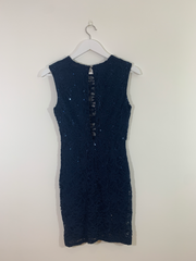 Blue Lace Sequin Detail Midi Dress (Size 10)